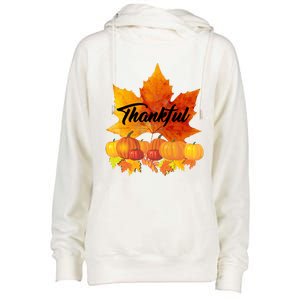 Funny Cute Thankful Autumn Leaves Thanksgiving Fall Womens Funnel Neck Pullover Hood