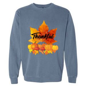 Funny Cute Thankful Autumn Leaves Thanksgiving Fall Garment-Dyed Sweatshirt