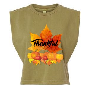 Funny Cute Thankful Autumn Leaves Thanksgiving Fall Garment-Dyed Women's Muscle Tee