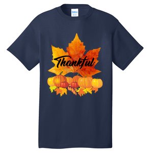 Funny Cute Thankful Autumn Leaves Thanksgiving Fall Tall T-Shirt