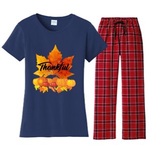 Funny Cute Thankful Autumn Leaves Thanksgiving Fall Women's Flannel Pajama Set