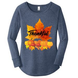 Funny Cute Thankful Autumn Leaves Thanksgiving Fall Women's Perfect Tri Tunic Long Sleeve Shirt