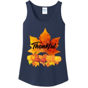 Funny Cute Thankful Autumn Leaves Thanksgiving Fall Ladies Essential Tank