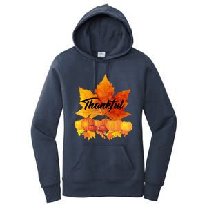 Funny Cute Thankful Autumn Leaves Thanksgiving Fall Women's Pullover Hoodie