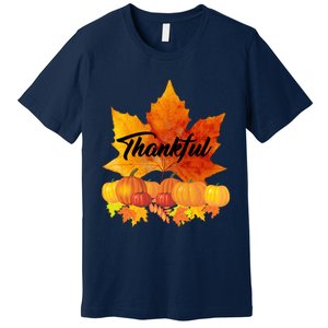 Funny Cute Thankful Autumn Leaves Thanksgiving Fall Premium T-Shirt