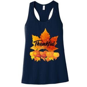 Funny Cute Thankful Autumn Leaves Thanksgiving Fall Women's Racerback Tank