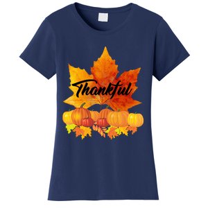 Funny Cute Thankful Autumn Leaves Thanksgiving Fall Women's T-Shirt