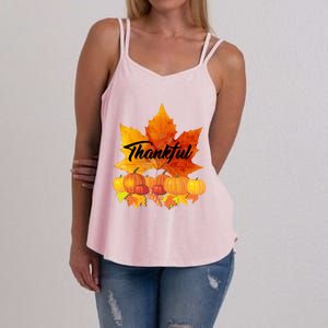 Funny Cute Thankful Autumn Leaves Thanksgiving Fall Women's Strappy Tank