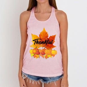 Funny Cute Thankful Autumn Leaves Thanksgiving Fall Women's Knotted Racerback Tank