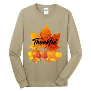 Funny Cute Thankful Autumn Leaves Thanksgiving Fall Tall Long Sleeve T-Shirt