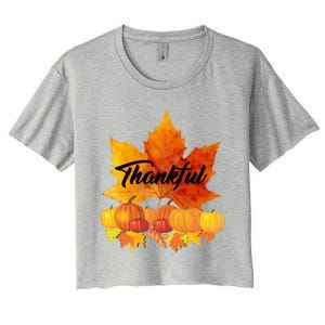 Funny Cute Thankful Autumn Leaves Thanksgiving Fall Women's Crop Top Tee