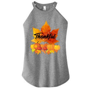 Funny Cute Thankful Autumn Leaves Thanksgiving Fall Women's Perfect Tri Rocker Tank