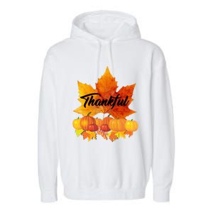 Funny Cute Thankful Autumn Leaves Thanksgiving Fall Garment-Dyed Fleece Hoodie