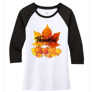 Funny Cute Thankful Autumn Leaves Thanksgiving Fall Women's Tri-Blend 3/4-Sleeve Raglan Shirt