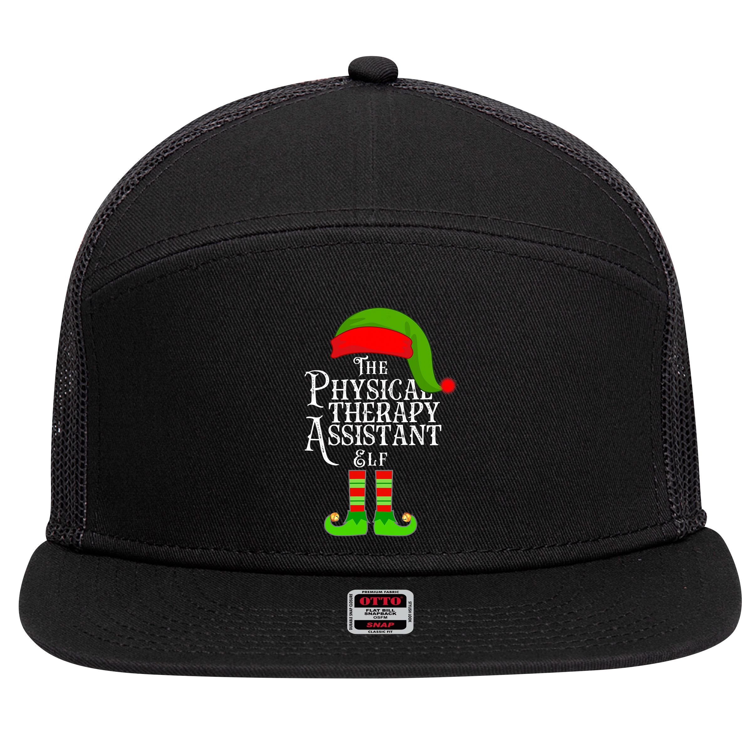 Funny Christmas The Physical Therapy Assistant Elf 7 Panel Mesh Trucker Snapback Hat