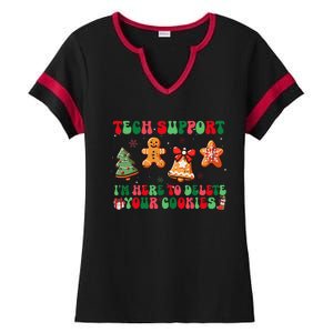 Funny Christmas Techsupport Here To Delete Cookies Xmas Ladies Halftime Notch Neck Tee