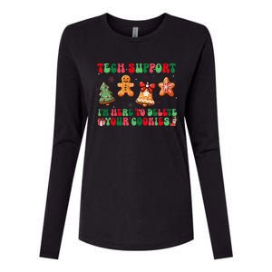 Funny Christmas Techsupport Here To Delete Cookies Xmas Womens Cotton Relaxed Long Sleeve T-Shirt