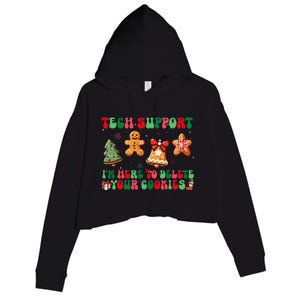 Funny Christmas Techsupport Here To Delete Cookies Xmas Crop Fleece Hoodie