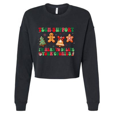 Funny Christmas Techsupport Here To Delete Cookies Xmas Cropped Pullover Crew