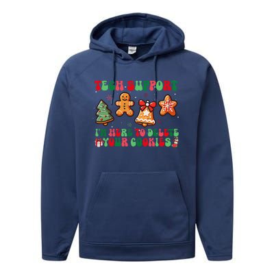 Funny Christmas Techsupport Here To Delete Cookies Xmas Performance Fleece Hoodie