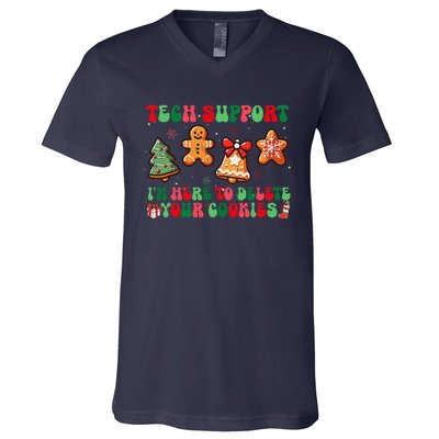 Funny Christmas Techsupport Here To Delete Cookies Xmas V-Neck T-Shirt