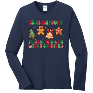 Funny Christmas Techsupport Here To Delete Cookies Xmas Ladies Long Sleeve Shirt