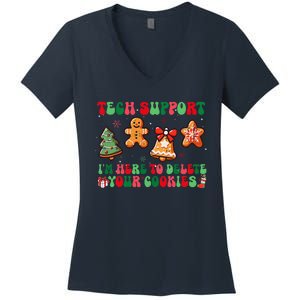 Funny Christmas Techsupport Here To Delete Cookies Xmas Women's V-Neck T-Shirt