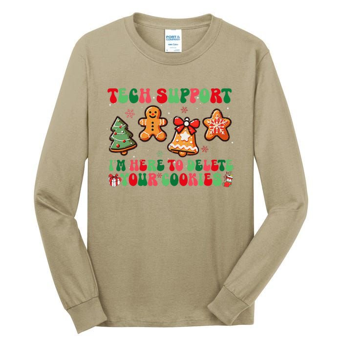 Funny Christmas Techsupport Here To Delete Cookies Xmas Tall Long Sleeve T-Shirt