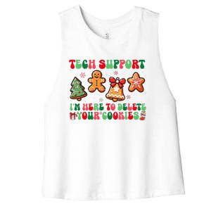 Funny Christmas Techsupport Here To Delete Cookies Xmas Women's Racerback Cropped Tank