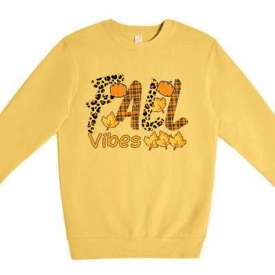 Funny Cute Thanksgiving Leopard Plaid Fall Vibe Autumn Premium Crewneck Sweatshirt