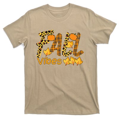 Funny Cute Thanksgiving Leopard Plaid Fall Vibe Autumn T-Shirt