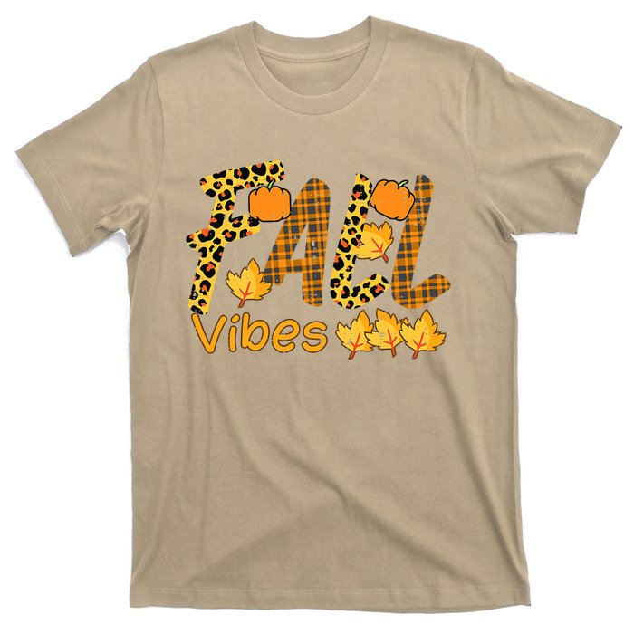 Funny Cute Thanksgiving Leopard Plaid Fall Vibe Autumn T-Shirt