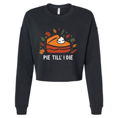 Funny Cute Thanksgiving Pumpkin Pie Autumn Leaves Cropped Pullover Crew
