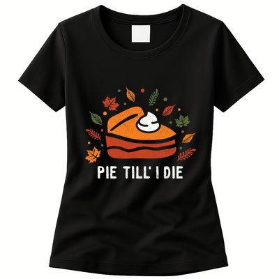 Funny Cute Thanksgiving Pumpkin Pie Autumn Leaves Womens T-Shirt