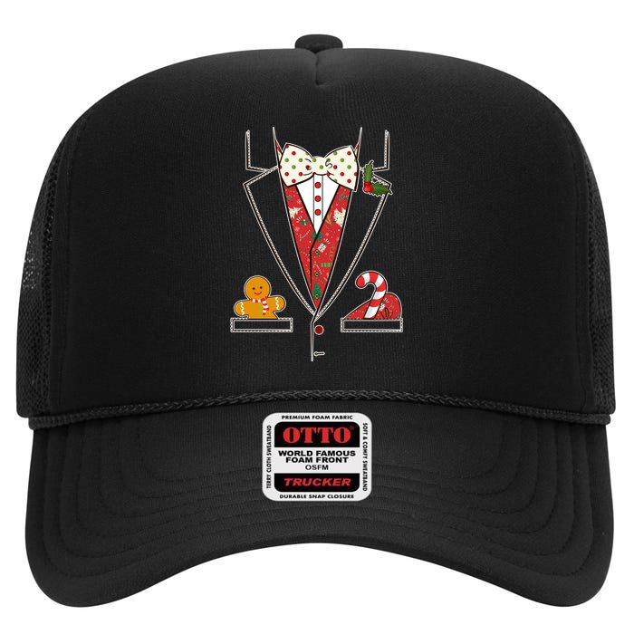 Funny Christmas Tuxedo Costume High Crown Mesh Back Trucker Hat