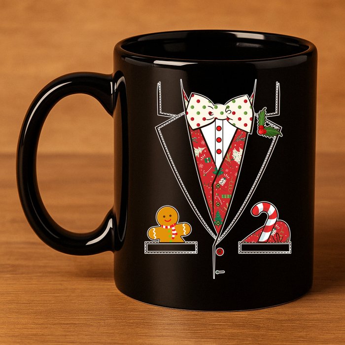 Funny Christmas Tuxedo Costume 11oz C Handle Ceramic Mug