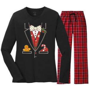 Funny Christmas Tuxedo Costume Women's Long Sleeve Flannel Pajama Set 