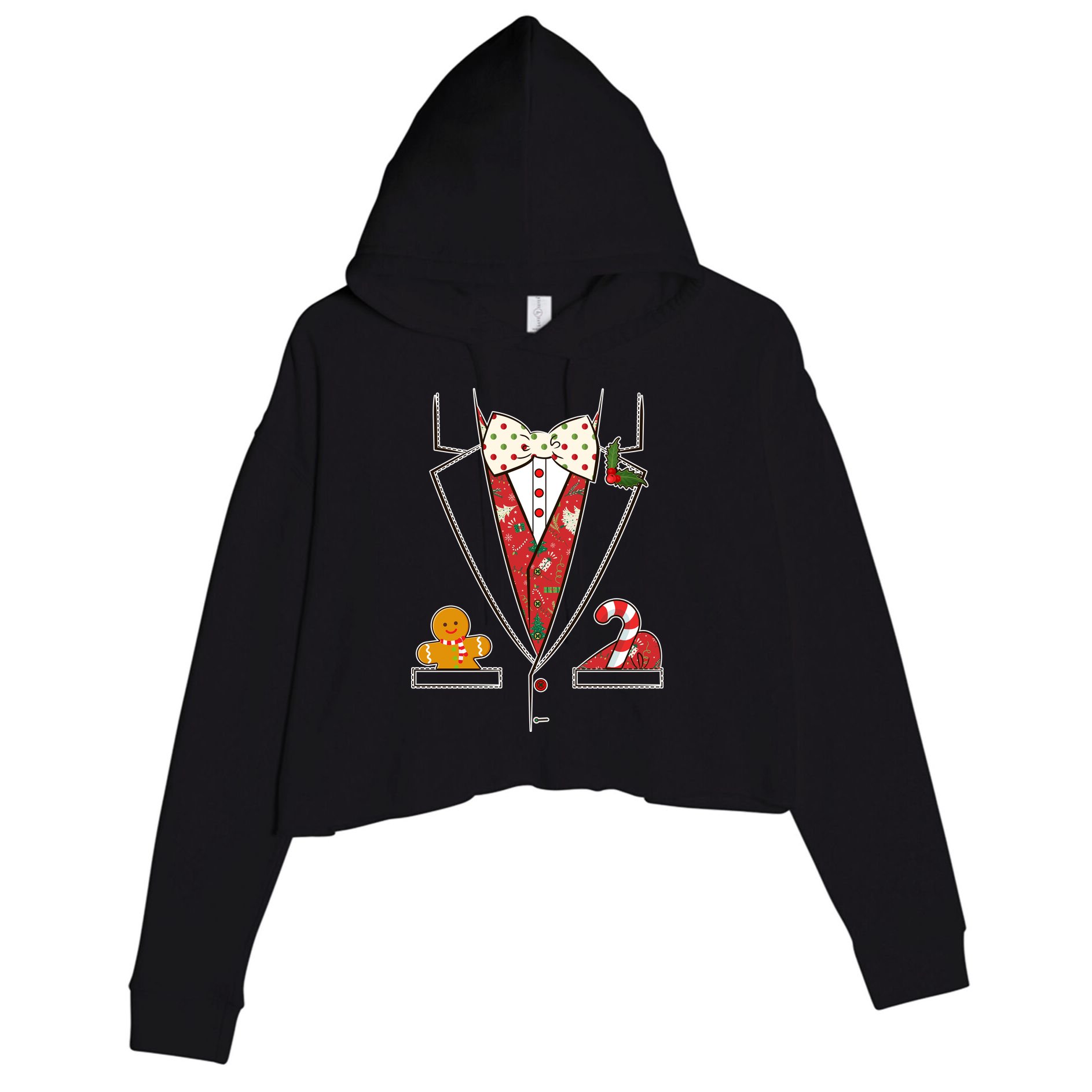 Funny Christmas Tuxedo Costume Crop Fleece Hoodie