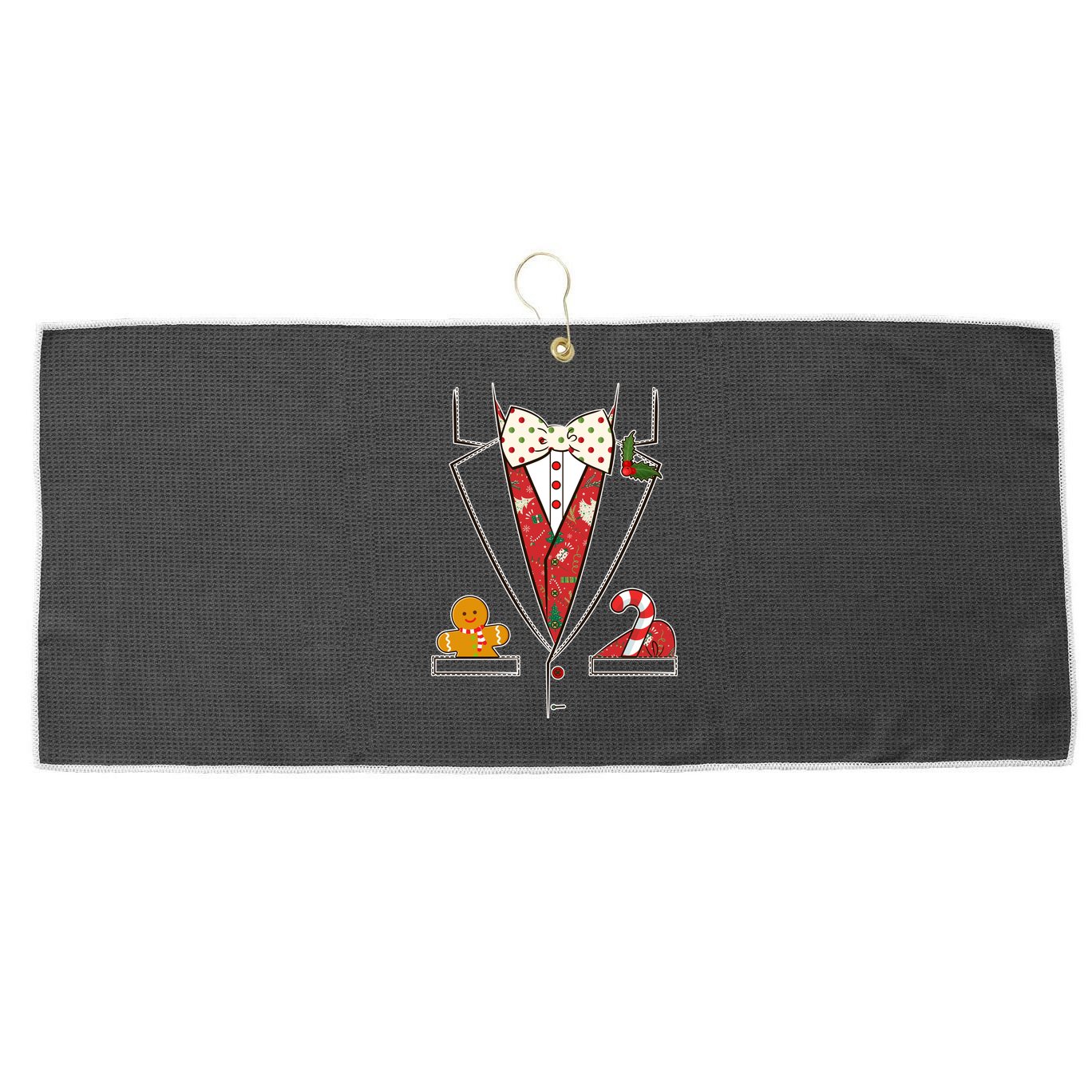 Funny Christmas Tuxedo Costume Large Microfiber Waffle Golf Towel