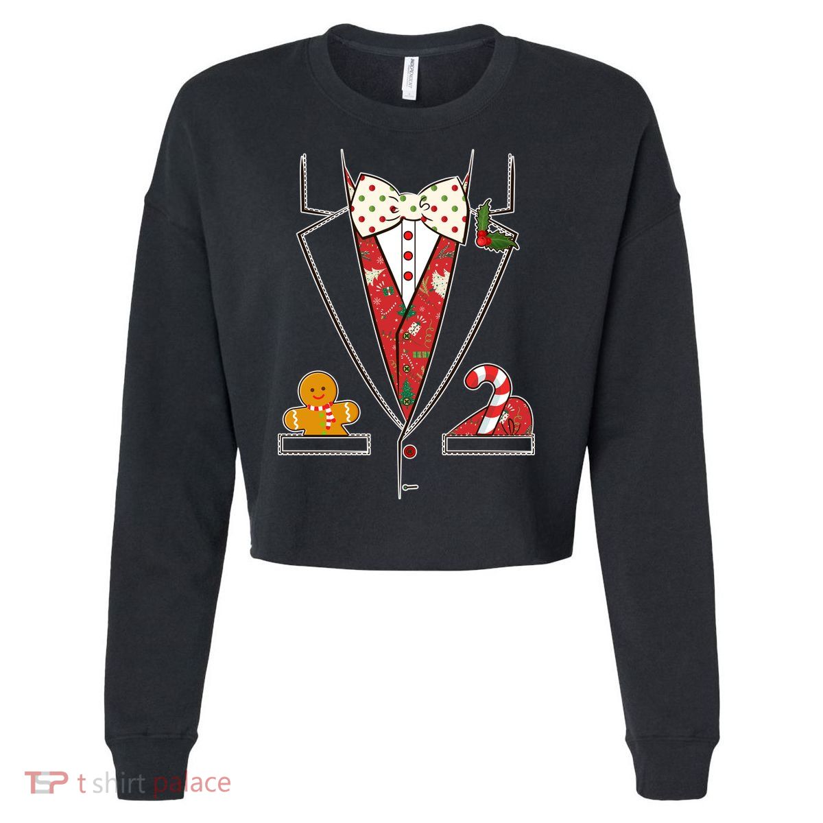 Funny Christmas Tuxedo Costume Cropped Pullover Crew