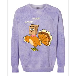 Funny Cute Thanksgiving Turkey Fake Dog WOOF Happy Thanksgiving Colorblast Crewneck Sweatshirt