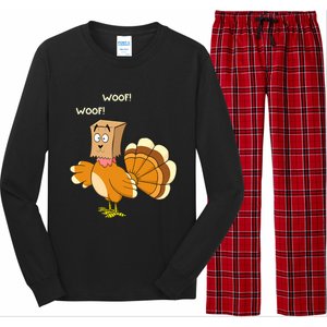 Funny Cute Thanksgiving Turkey Fake Dog WOOF Happy Thanksgiving Long Sleeve Pajama Set