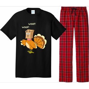 Funny Cute Thanksgiving Turkey Fake Dog WOOF Happy Thanksgiving Pajama Set