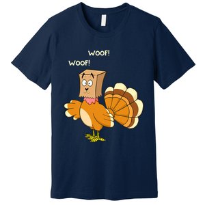 Funny Cute Thanksgiving Turkey Fake Dog WOOF Happy Thanksgiving Premium T-Shirt