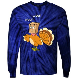 Funny Cute Thanksgiving Turkey Fake Dog WOOF Happy Thanksgiving Tie-Dye Long Sleeve Shirt