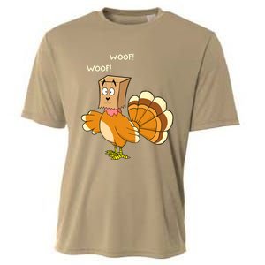 Funny Cute Thanksgiving Turkey Fake Dog WOOF Happy Thanksgiving Cooling Performance Crew T-Shirt