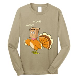 Funny Cute Thanksgiving Turkey Fake Dog WOOF Happy Thanksgiving Long Sleeve Shirt