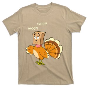 Funny Cute Thanksgiving Turkey Fake Dog WOOF Happy Thanksgiving T-Shirt