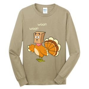 Funny Cute Thanksgiving Turkey Fake Dog WOOF Happy Thanksgiving Tall Long Sleeve T-Shirt