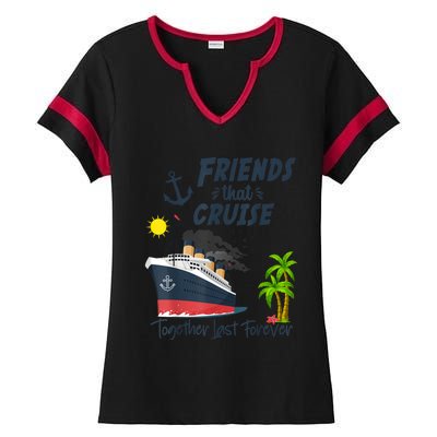 Friends Cruise Together 2024 Vacation Ladies Halftime Notch Neck Tee